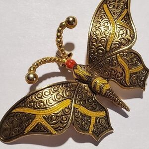 Vintage Goldtone Butterfly Brooch stamped Spain scrolling